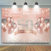 Lofaris Rose Gold Happy 50th Birthday Glitter Diamonds Balloons Backdrop